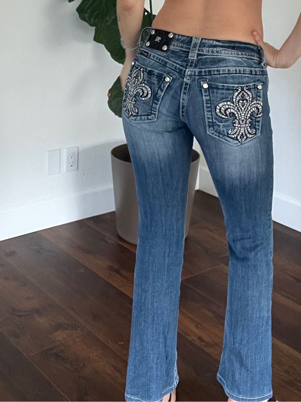 Miss Me Embellished Fleur-De-Lis Bootcut Jeans - Blue